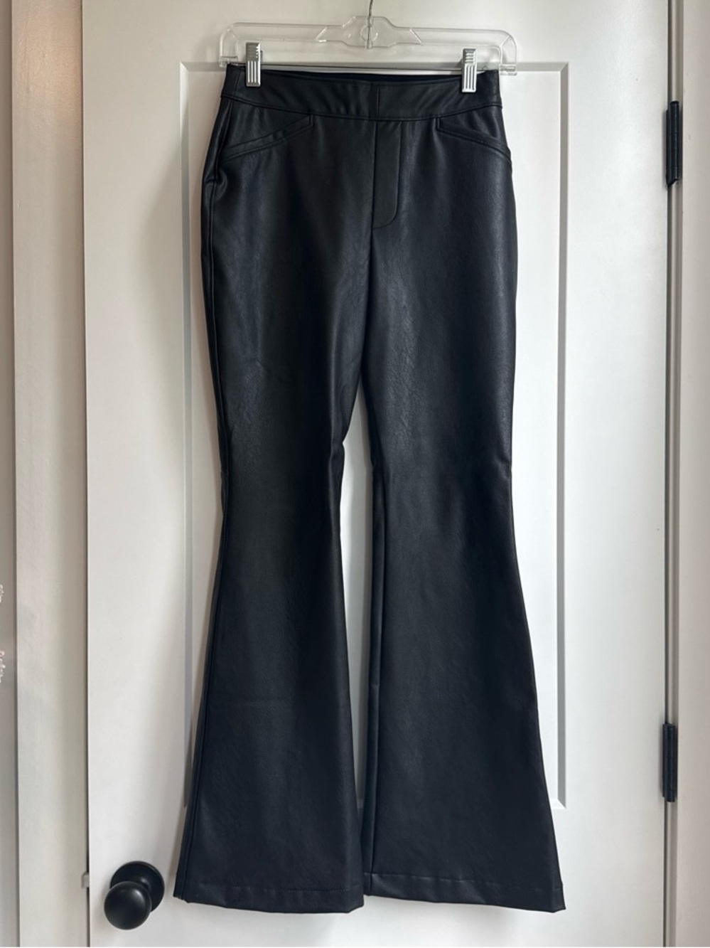 Spanx Leather-Like Flare Pant in size Petite Small in Luxe Black
